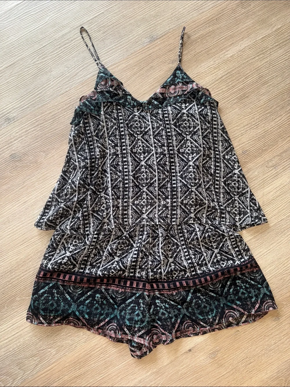XHILARATION Aztec Print Chiffon Layered Tank Top Shorts Romper Jumpsuit